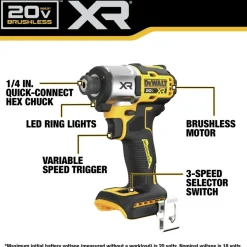 Dewalt 20V MAX XR Brushless Lithium-Ion 1/4 in. Cordless 3-Speed Impact Driver (Tool Only)