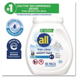 Dial MIGHTY PACS Free Clear Laundry Detergent (4/Carton)