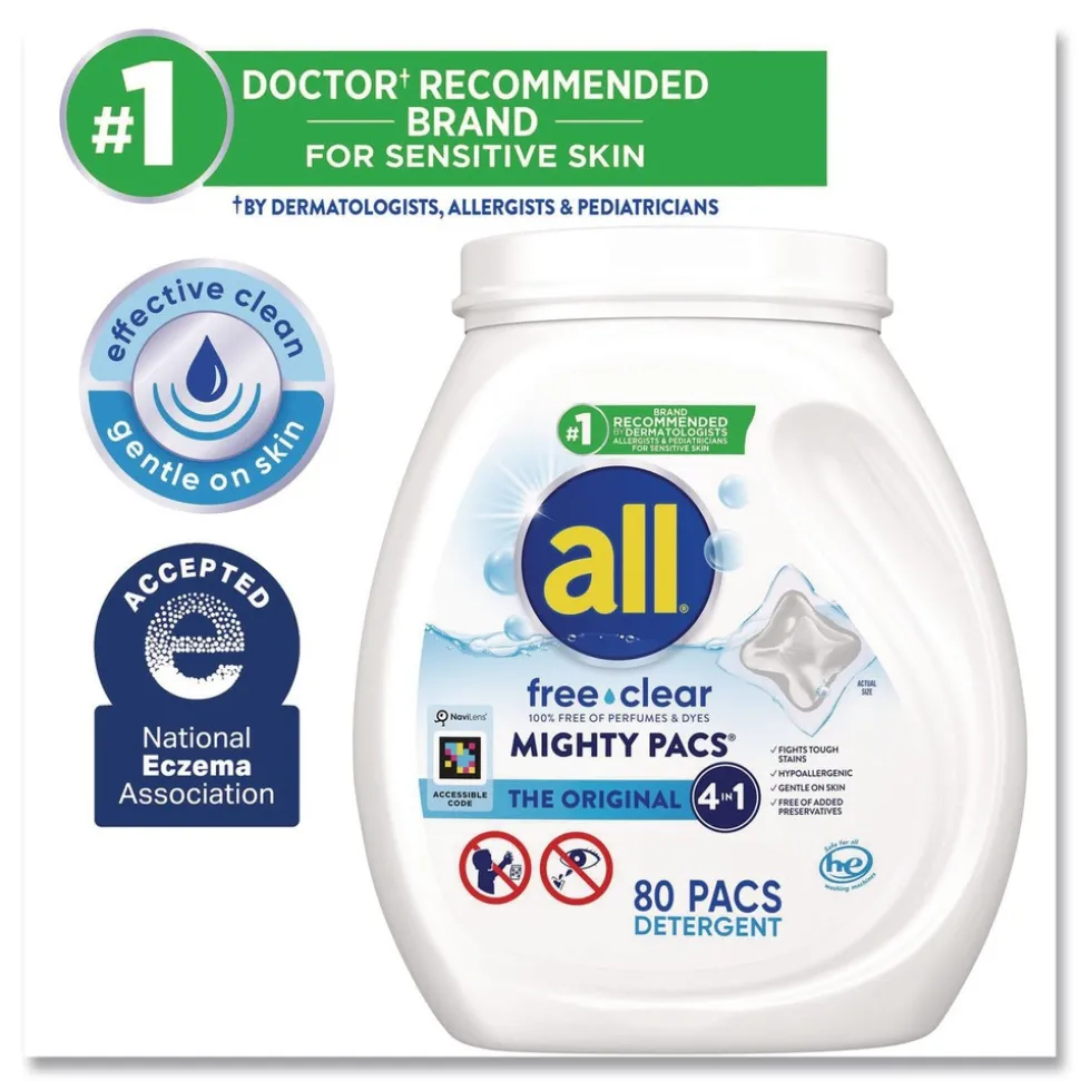 Dial MIGHTY PACS Free Clear Laundry Detergent (4/Carton)