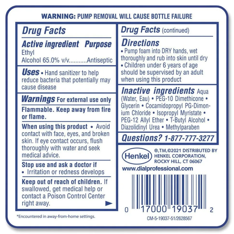 Dial Professional 1.2 Liter Bottle Antibacterial Foaming Hand Sanitizer Refill for FIT Manual Dispenser - Fragrance-Free (3/Carton)