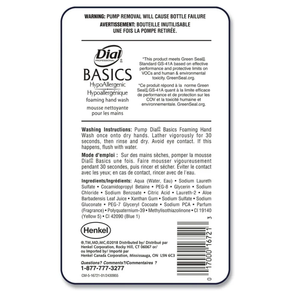 Dial Professional 1 Liter Basics Hypoallergenic Foaming Hand Wash Refill for FIT Touch Free Dispenser - Honeysuckle Scent (3/Carton)