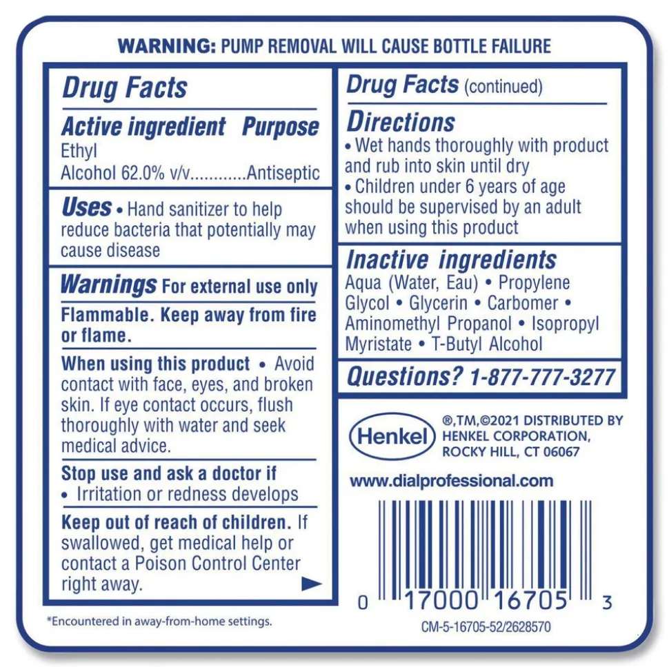 Dial Professional 1.2 Liter Antibacterial Gel Hand Sanitizer Refill for FIT Manual Dispenser - Fragrance-Free (3/Carton)