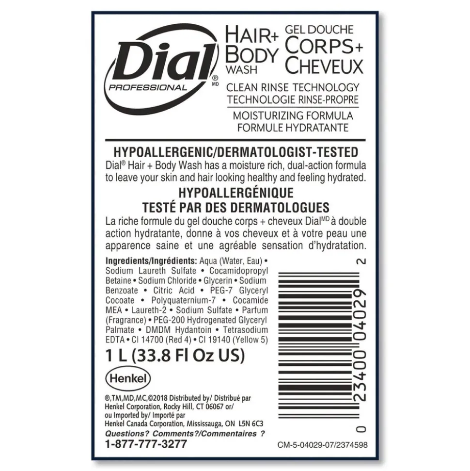 Dial Professional 1 Liter Hair and Body Wash Refill Bottle - Neutral Scent (8/Carton)
