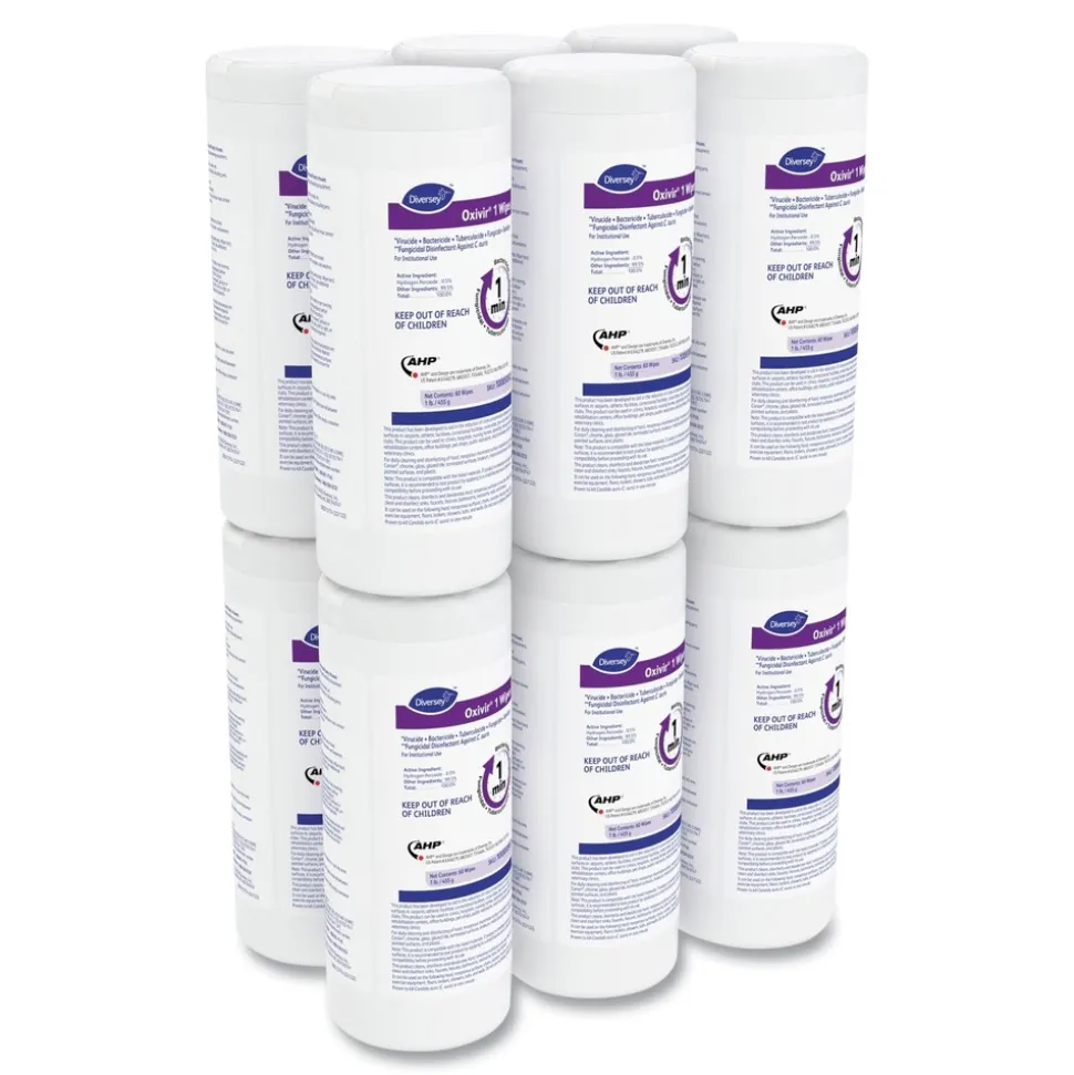 Diversey Care Oxivir 7 in. x 8 in. 1-Ply 1 Wipes (60/Canister, 12 Canisters/Carton)