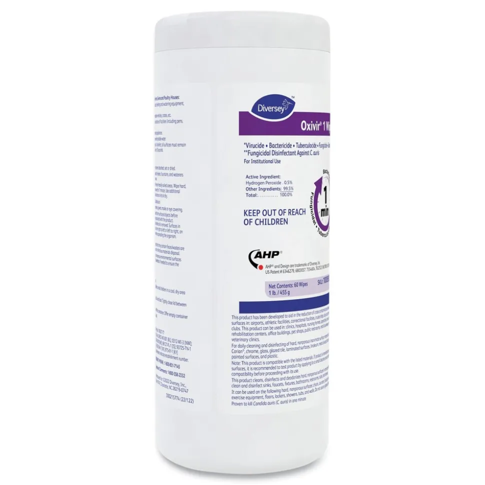Diversey Care Oxivir 7 in. x 8 in. 1-Ply 1 Wipes (60/Canister, 12 Canisters/Carton)