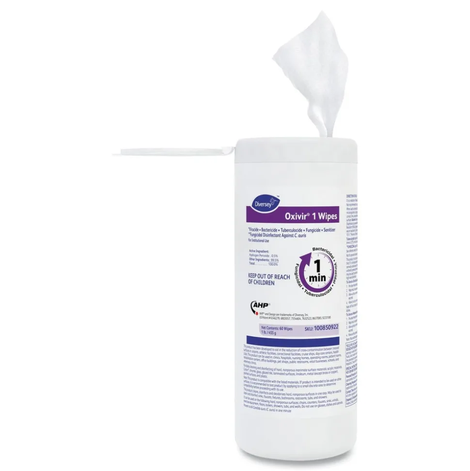 Diversey Care Oxivir 7 in. x 8 in. 1-Ply 1 Wipes (60/Canister, 12 Canisters/Carton)