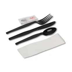 Dixie CH56NSPC7 Wrapped Fork/Knife/Spoon/Napkin Packets - Black (250/Carton)