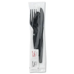 Dixie CH56NSPC7 Wrapped Fork/Knife/Spoon/Napkin Packets - Black (250/Carton)