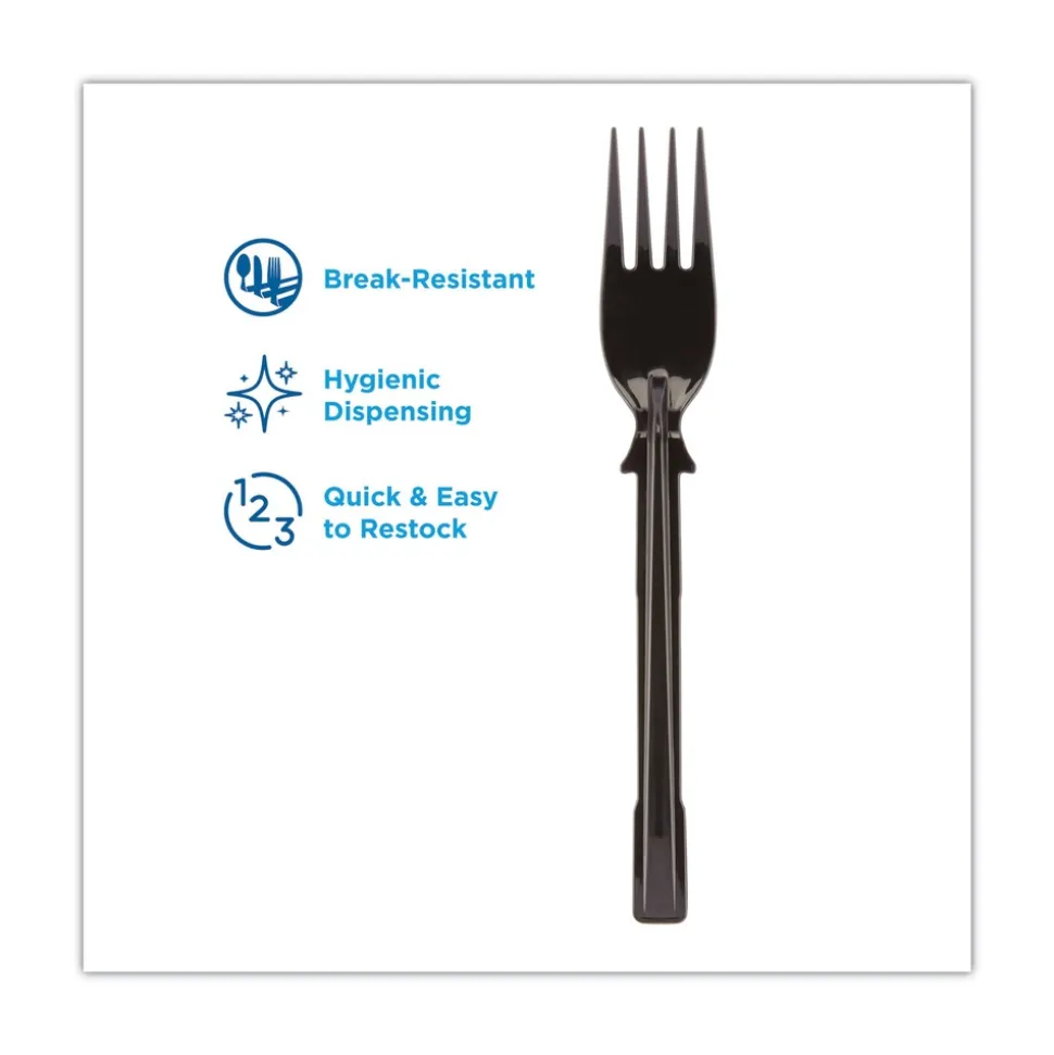 Dixie DUSSPF5 SmartStock Tri-Tower Dispensing System Polypropylene Cutlery Mediumweight Plastic Fork - Black (960/Carton)