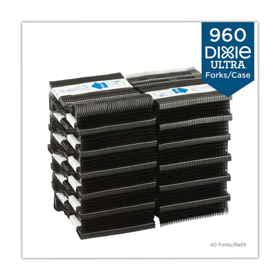 Dixie DUSSPF5 SmartStock Tri-Tower Dispensing System Polypropylene Cutlery Mediumweight Plastic Fork - Black (960/Carton)