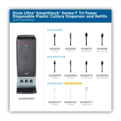 Dixie DUSSPF5 SmartStock Tri-Tower Dispensing System Polypropylene Cutlery Mediumweight Plastic Fork - Black (960/Carton)