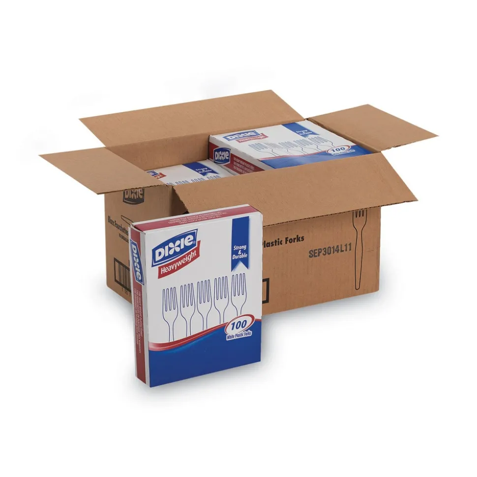 Dixie Heavyweight Plastic Cutlery Forks - White (1000/Carton)