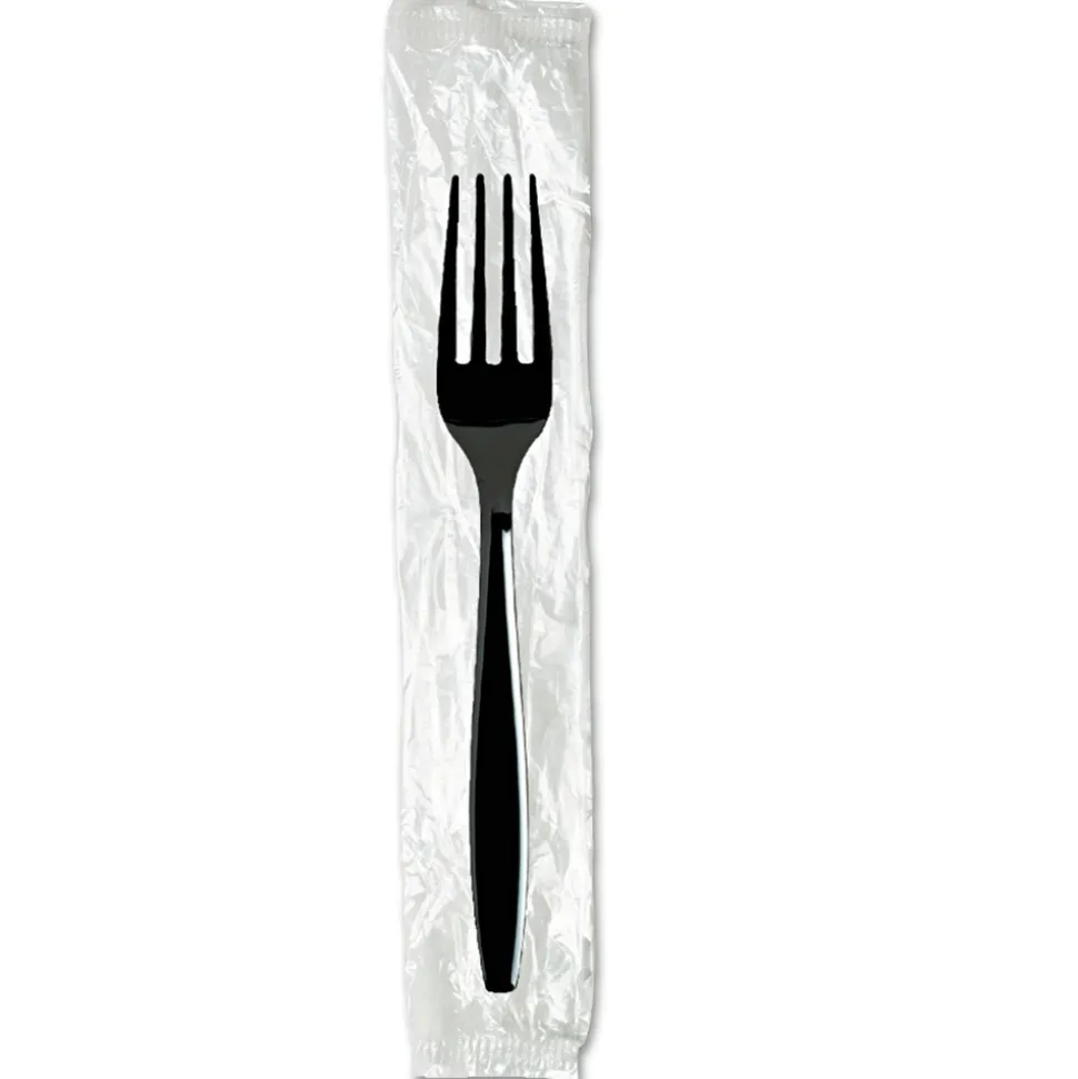 Dixie Individually Wrapped Heavyweight Polystyrene Forks - Black (1000/Carton)