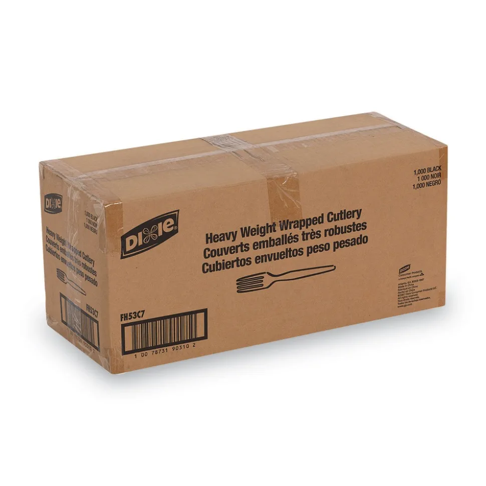 Dixie Individually Wrapped Heavyweight Polystyrene Forks - Black (1000/Carton)