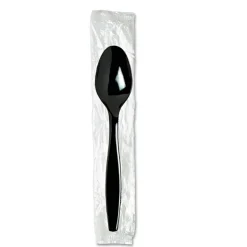 Dixie Individually Wrapped Heavyweight Polystyrene Teaspoons - Black (1000/Carton)