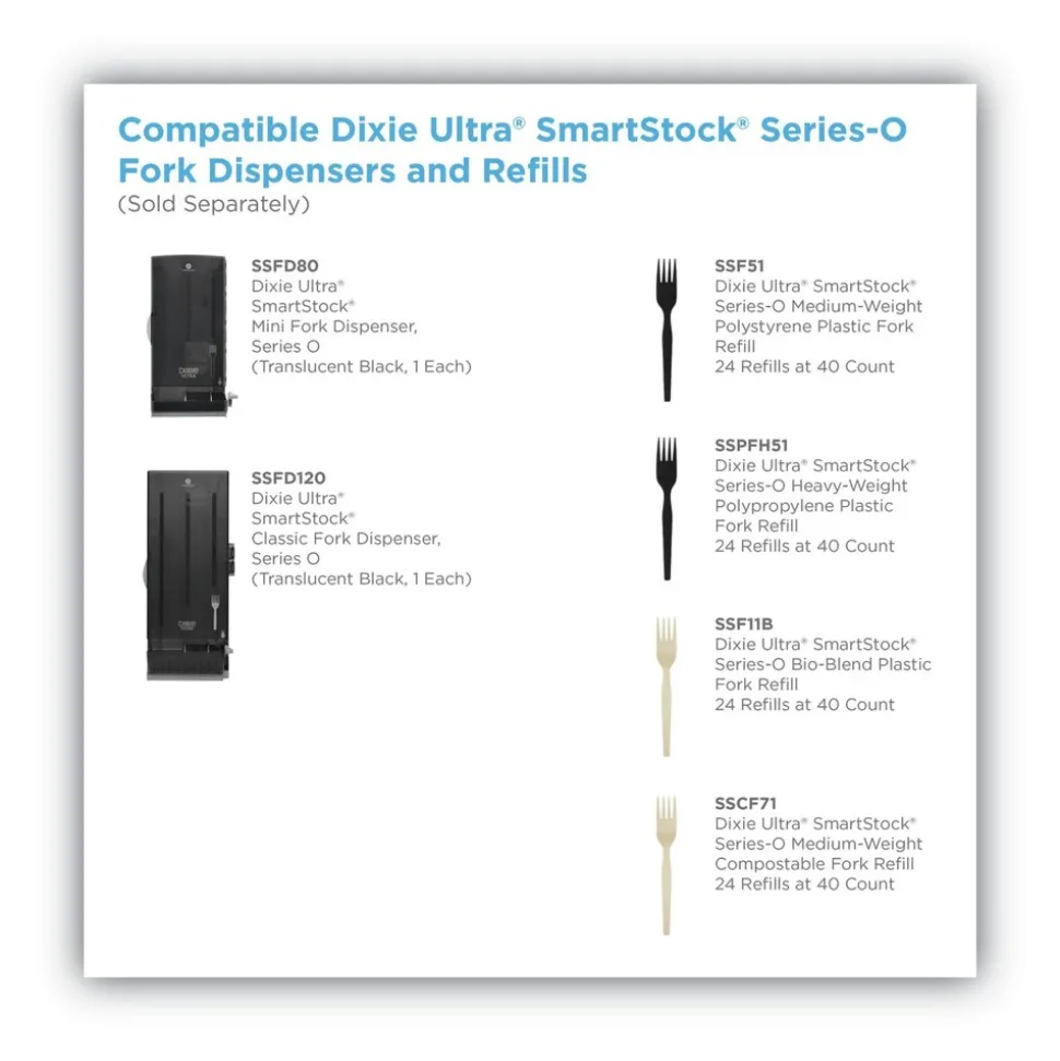 Dixie SmartStock Series-O 6 in. Heavyweight Plastic Cutlery Forks Refill - Black (40/Pack, 24 Packs/Carton)
