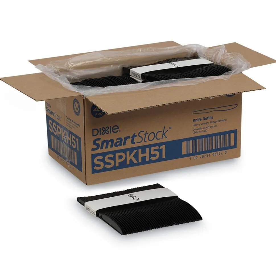 Dixie SmartStock Series-O 7 in. Heavyweight Plastic Cutlery Knives Refill - Black (40/Pack, 24 Packs/Carton)