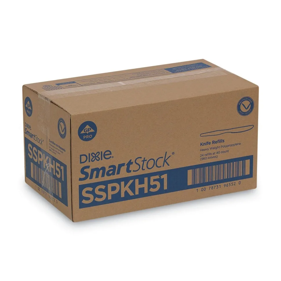 Dixie SmartStock Series-O 7 in. Heavyweight Plastic Cutlery Knives Refill - Black (40/Pack, 24 Packs/Carton)