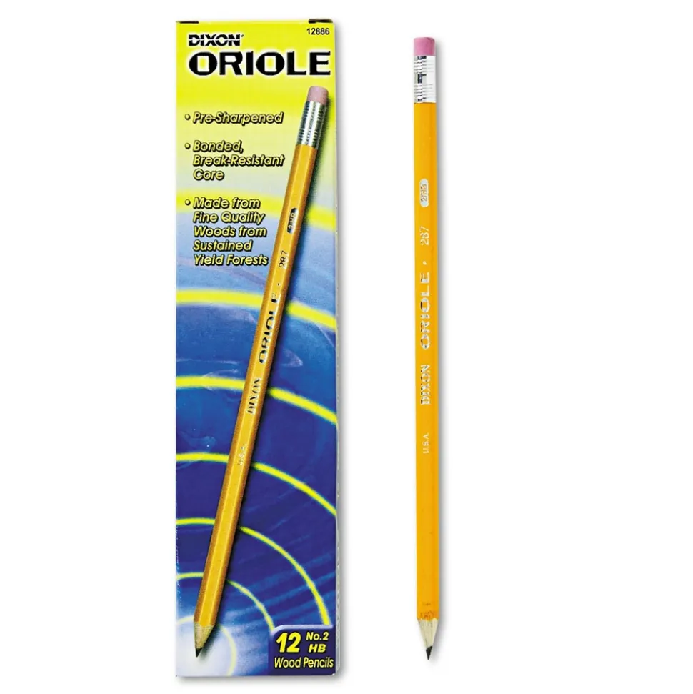 Dixon Oriole HB (No. 2) Presharpened Pencils - Black Lead/Yellow Barrel (1-Dozen)