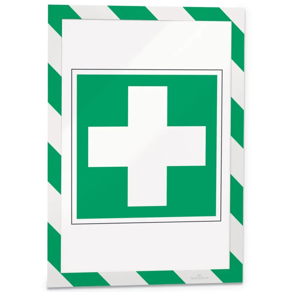 Durable 8.5 in. x 11 in. DURAFRAME Security Magnetic Sign Holder - Green/White Frame (2/Pack)