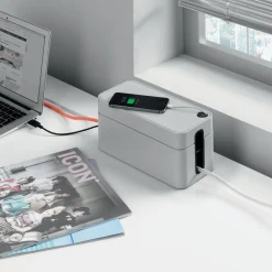 Durable CAVOLINE 9.6 in. x 4.96 in. x 4.56 in. Cable Management Box - Small, Charcoal