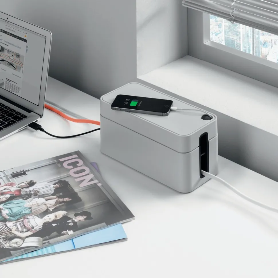 Durable CAVOLINE 9.6 in. x 4.96 in. x 4.56 in. Cable Management Box - Small, Charcoal