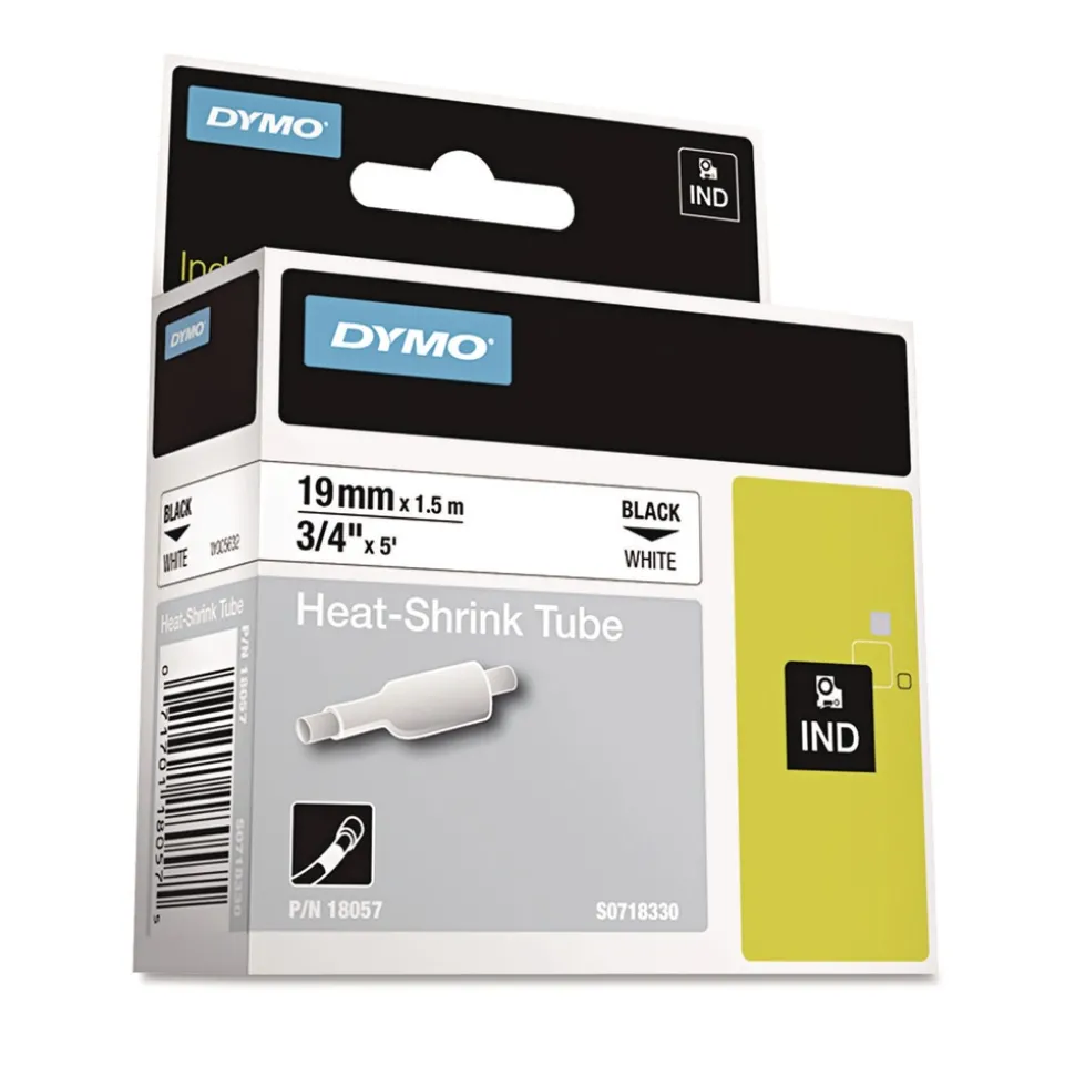 DYMO 0.75 in. x 5 ft. Rhino Heat Shrink Tubes Industrial Label Tape - White/Black Print (1-Roll)