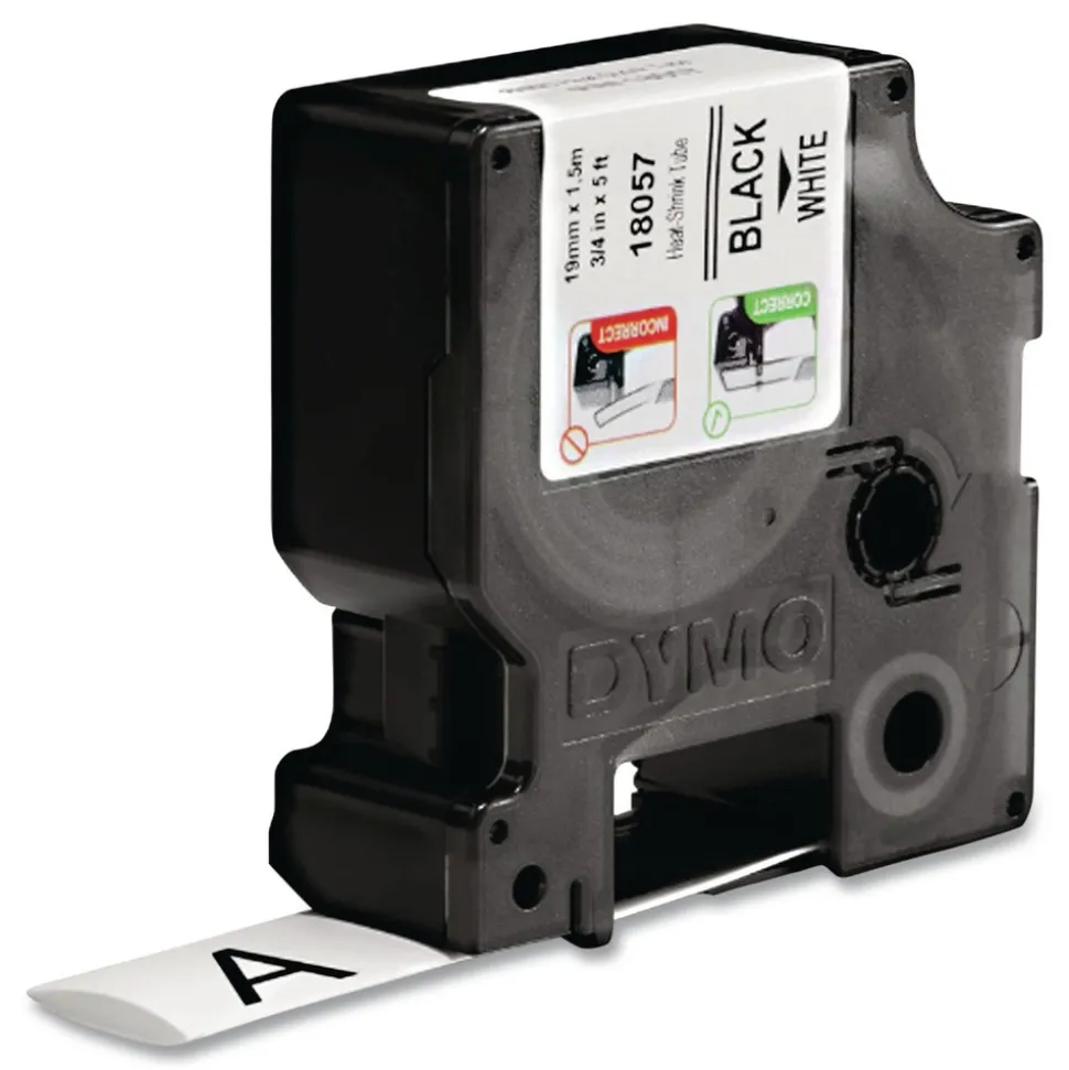 DYMO 0.75 in. x 5 ft. Rhino Heat Shrink Tubes Industrial Label Tape - White/Black Print (1-Roll)