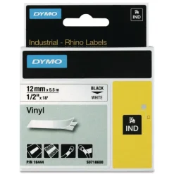 DYMO 0.5 in. x 18 ft. Rhino Permanent Vinyl Industrial Label Tape - White/Black Print