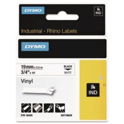 DYMO 0.75 in. x 18 ft. Rhino Permanent Vinyl Industrial Label Tape - White/Black Print