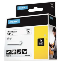 DYMO 0.75 in. x 18 ft. Rhino Permanent Vinyl Industrial Label Tape - White/Black Print