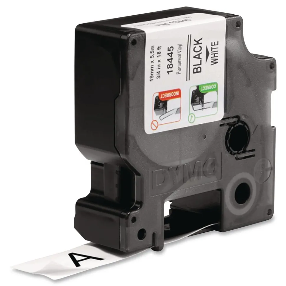 DYMO 0.75 in. x 18 ft. Rhino Permanent Vinyl Industrial Label Tape - White/Black Print