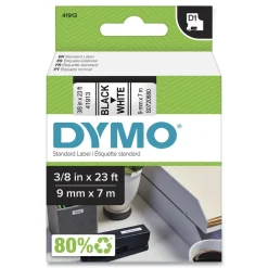 DYMO D1 High-Performance 0.37 in. x 23 ft. Polyester Removable Label Tape - Black on White
