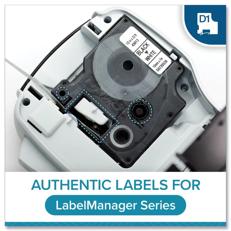 DYMO D1 High-Performance 0.37 in. x 23 ft. Polyester Removable Label Tape - Black on White