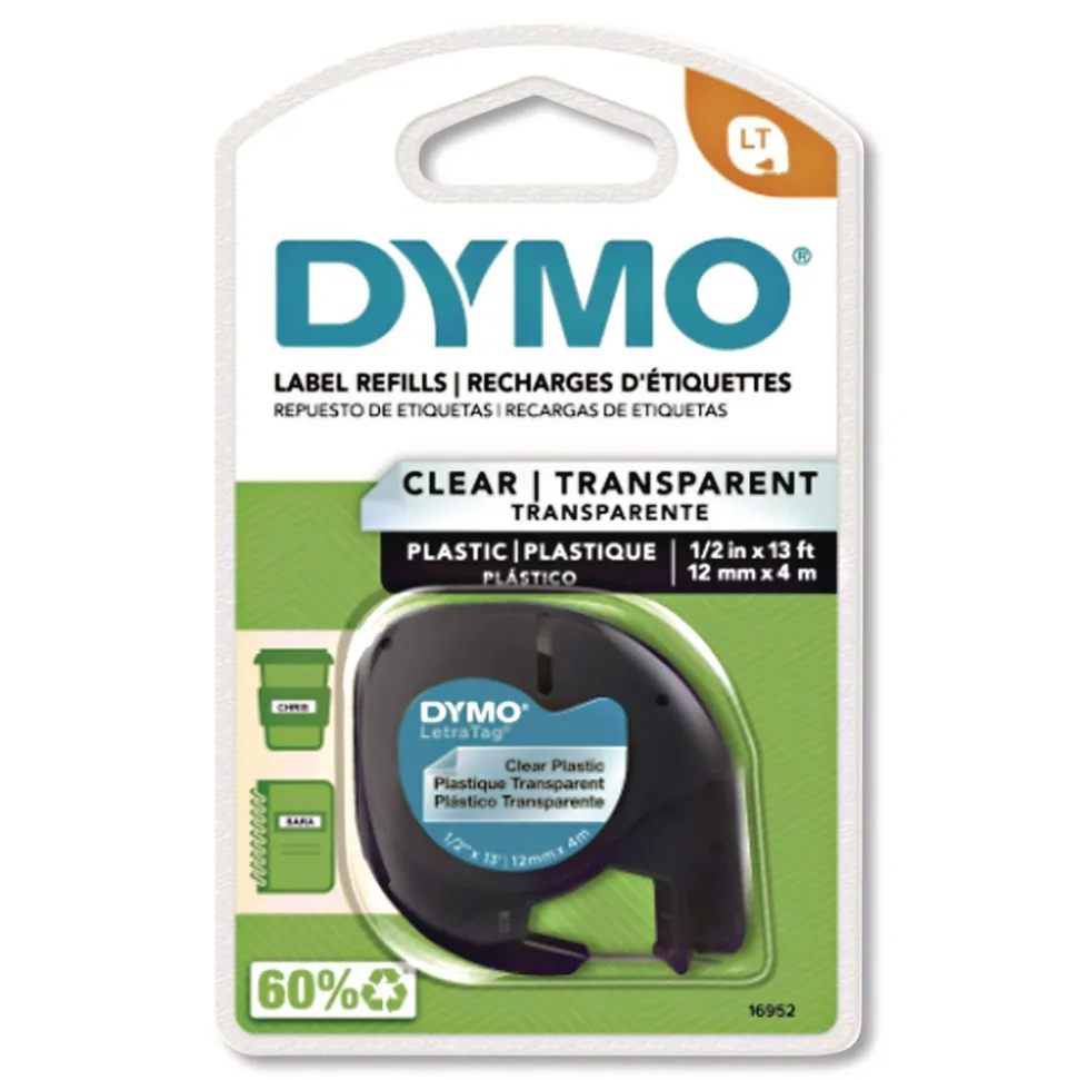 DYMO LetraTag 0.5 in. x 13 ft. Plastic Label Tape Cassette - Clear