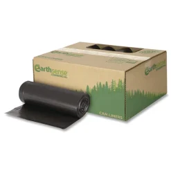 Earthsense Commercial 24 in. x 23 in. 10-Gallon 0.85 mil. Linear Low Density Recycled Can Liners - Black (500/Carton)