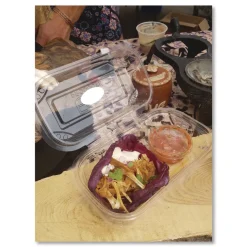 Eco-Products 9 in. x 6 in. x 3 in. Renewable and Compostable Plastic Clamshell Hinged Food Containers - Clear (240/Carton)