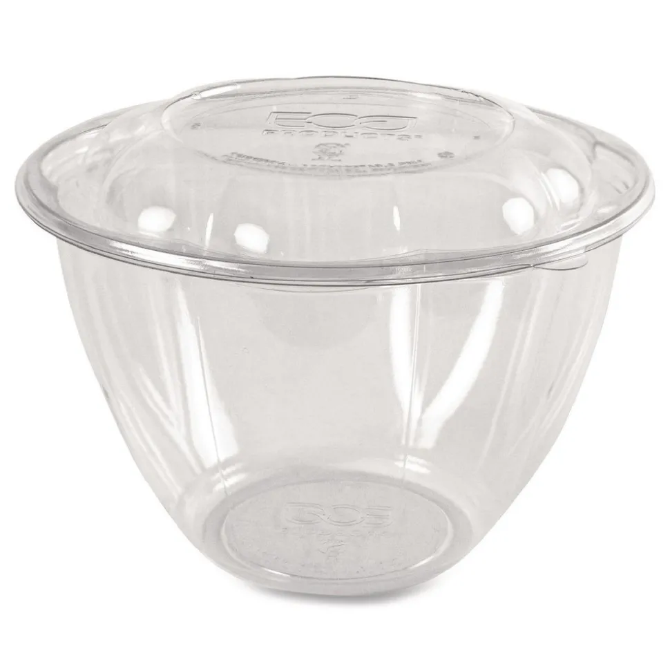 Eco-Products 48 oz. Renewable and Compostable Plastic Salad Bowls with Lids - Clear (150/Carton)