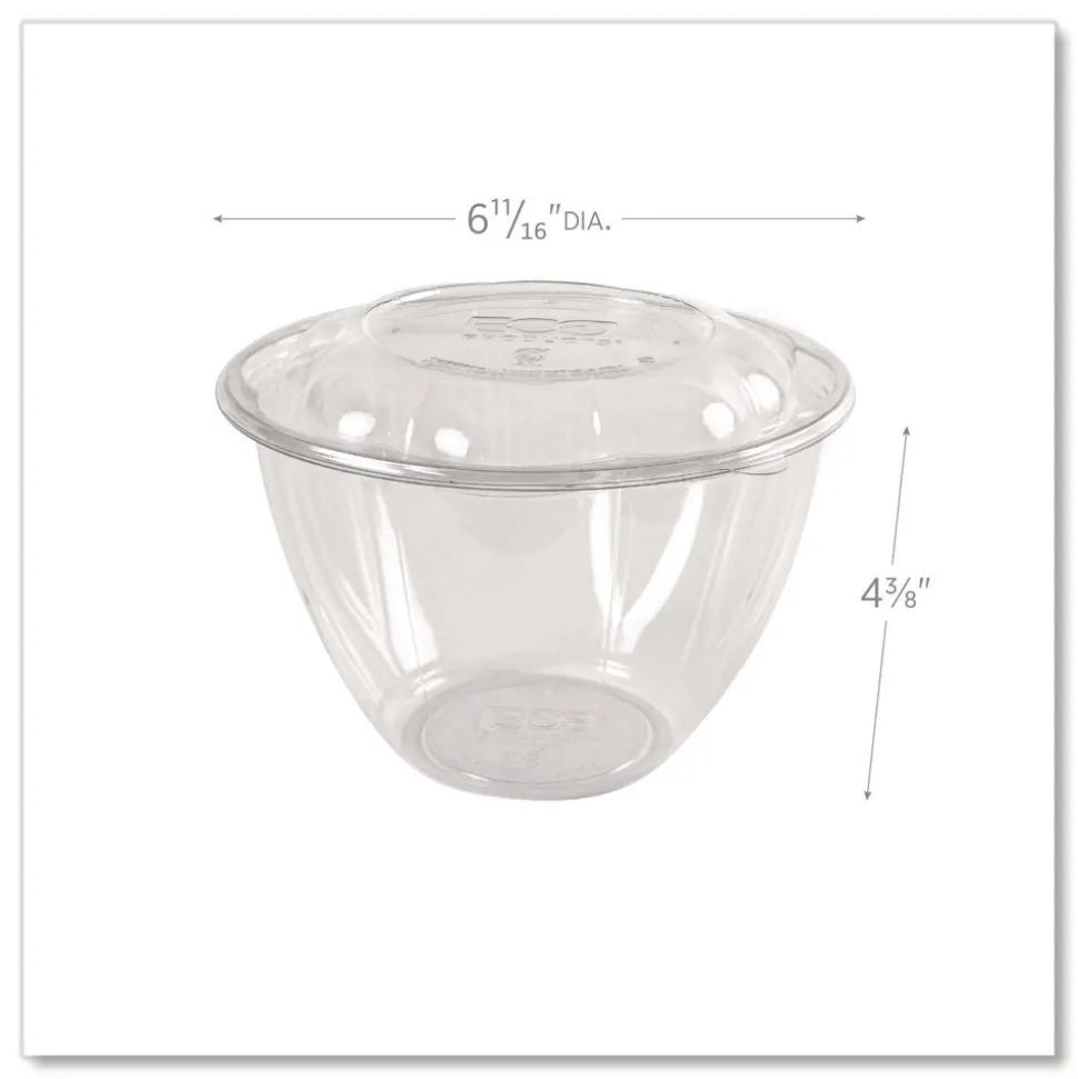 Eco-Products 48 oz. Renewable and Compostable Plastic Salad Bowls with Lids - Clear (150/Carton)