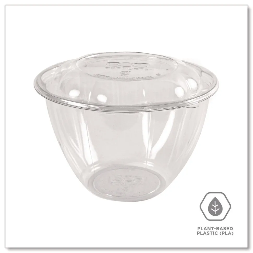 Eco-Products 48 oz. Renewable and Compostable Plastic Salad Bowls with Lids - Clear (150/Carton)