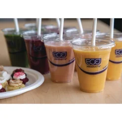 Eco-Products EP-CRFL BlueStripe Recycled Content 9 oz. to 24 oz. Cold Cup Flat Lids - Clear (10 Packs/Carton, 100/Pack)