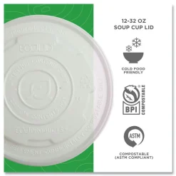 Eco-Products EP-ECOLID-SPL 12 oz./16 oz./32 oz. World Art PLA-Laminated Plastic Soup Container Lids - White (500/Carton)