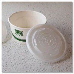 Eco-Products EP-ECOLID-SPL 12 oz./16 oz./32 oz. World Art PLA-Laminated Plastic Soup Container Lids - White (500/Carton)