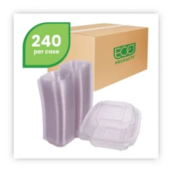 Eco-Products EP-LC6 6 in. x 6 in. x 3 in. Renewable and Compostable Plastic Clamshell Hinged Food Containers - Clear (240/Carton)