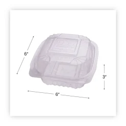 Eco-Products EP-LC6 6 in. x 6 in. x 3 in. Renewable and Compostable Plastic Clamshell Hinged Food Containers - Clear (240/Carton)