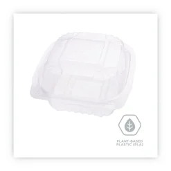 Eco-Products EP-LC6 6 in. x 6 in. x 3 in. Renewable and Compostable Plastic Clamshell Hinged Food Containers - Clear (240/Carton)