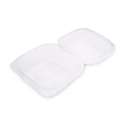 Eco-Products EP-LC6 6 in. x 6 in. x 3 in. Renewable and Compostable Plastic Clamshell Hinged Food Containers - Clear (240/Carton)