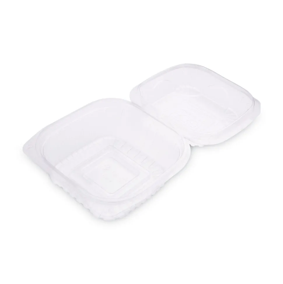 Eco-Products EP-LC6 6 in. x 6 in. x 3 in. Renewable and Compostable Plastic Clamshell Hinged Food Containers - Clear (240/Carton)