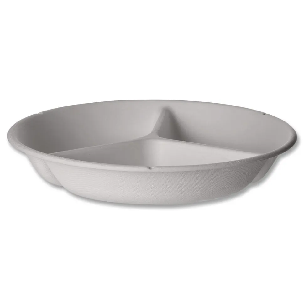 Eco-Products EP-SCR93NFA Vanguard 28 oz. 3-Compartment Bowl Renewable and Compostable Sugarcane Containers - White (400/Carton)