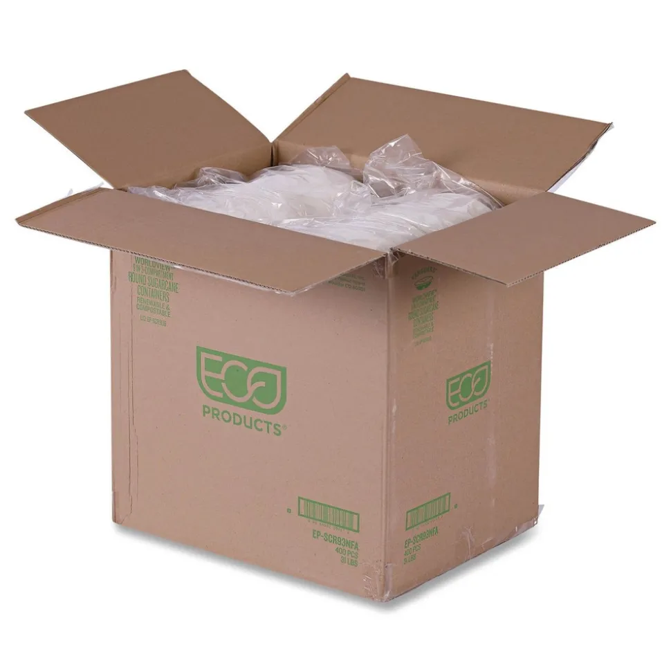 Eco-Products EP-SCR93NFA Vanguard 28 oz. 3-Compartment Bowl Renewable and Compostable Sugarcane Containers - White (400/Carton)